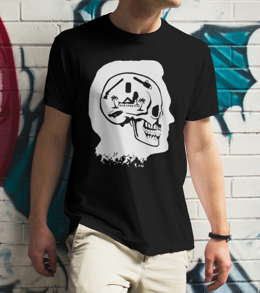 Jacksonville Skull With Palm Trees And Pyramid Inside Head Silhouette T-Shirt