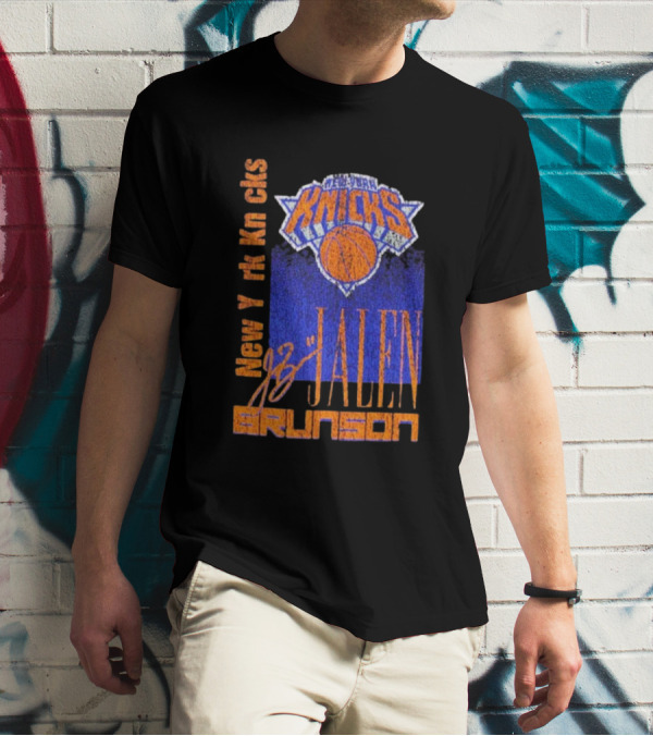 New York Knicks Jalen Brunson NBA Player Signature T-Shirt