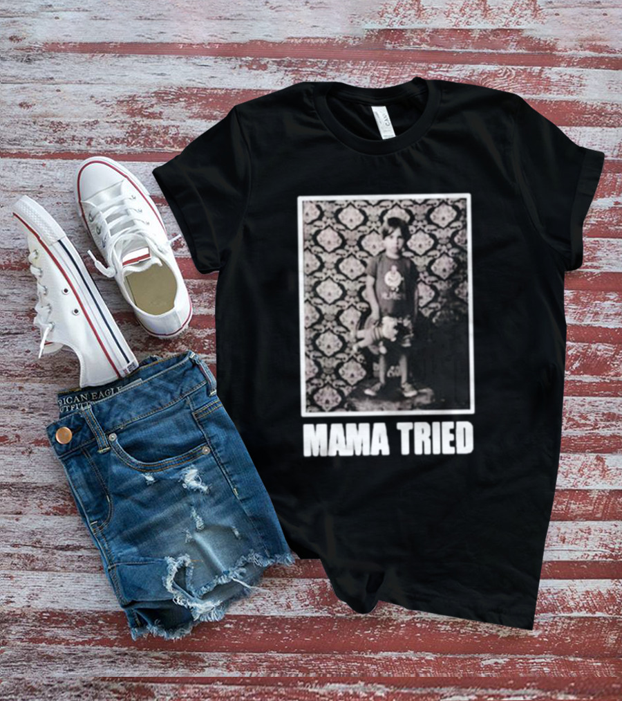 James Clark Mama Tried Child Holding Teddy On Abstract Wallpaper T-Shirt