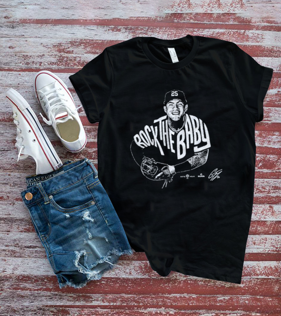 Rock The Baby Josh Naylor Baseball Pose White Outlined Player T-Shirt