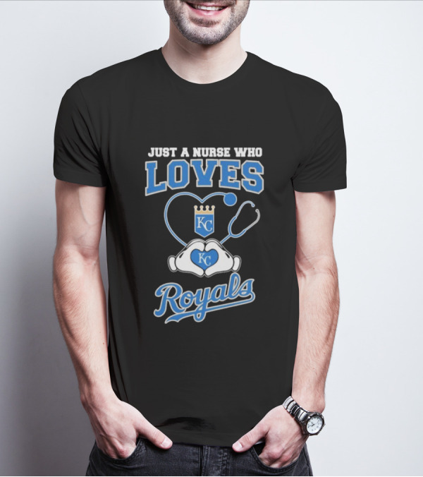 Just A Nurse Who Loves Kansas City Royals KC Heart Hands T-Shirt