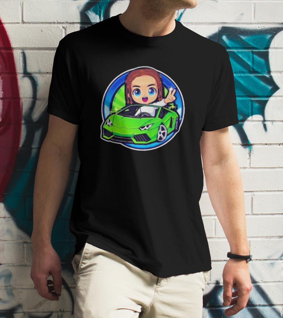 Leontin Car 2024 Cartoon Character In Green Sports Car With Peace Sign T-Shirt
