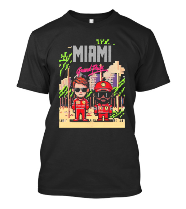 Lewis Hamilton Charles Leclerc Ferrari Team Pixel Style Miami Grand Prix 2025 T-Shirt