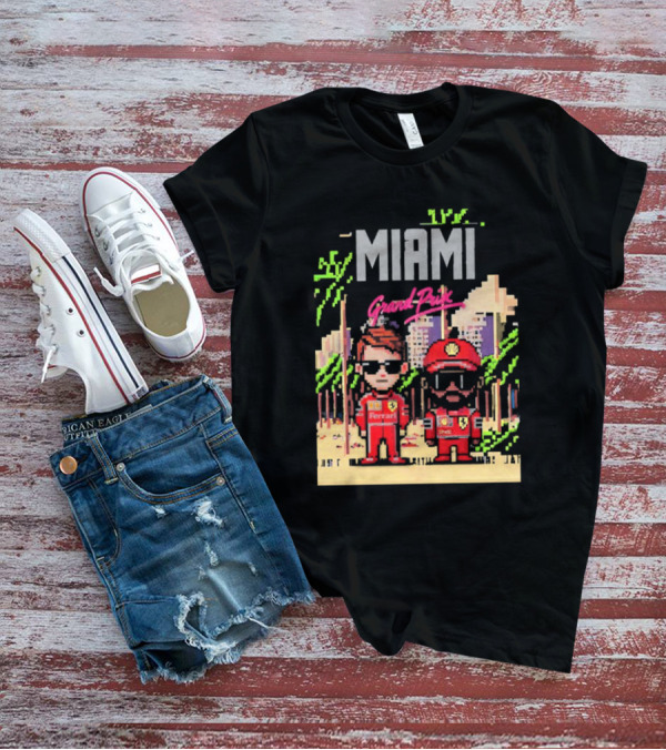 Lewis Hamilton Charles Leclerc Ferrari Team Pixel Style Miami Grand Prix 2025 T-Shirt