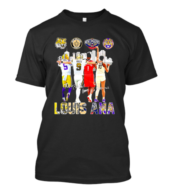 Louisiana Sports Teams 2025 Signatures Skyline Drew Brees Tiger Saint Pelican LSU T-Shirt