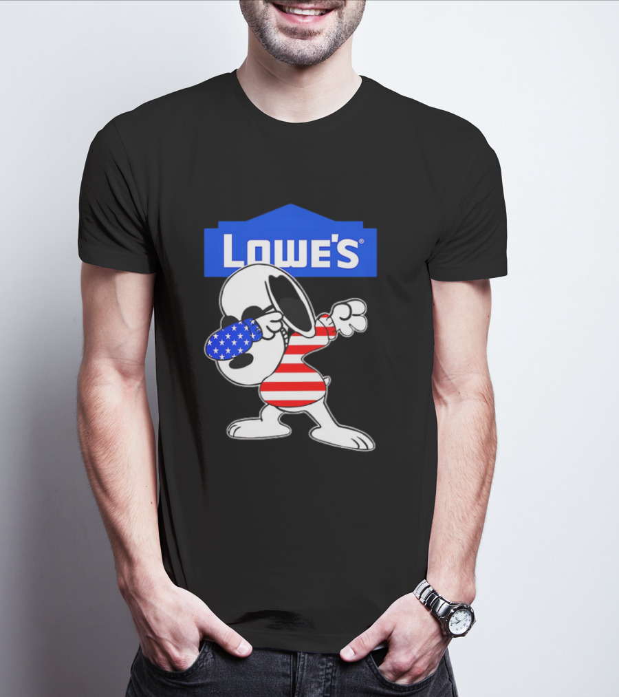 Lowe's Snoopy Dabbing American Flag Stripes T-Shirt