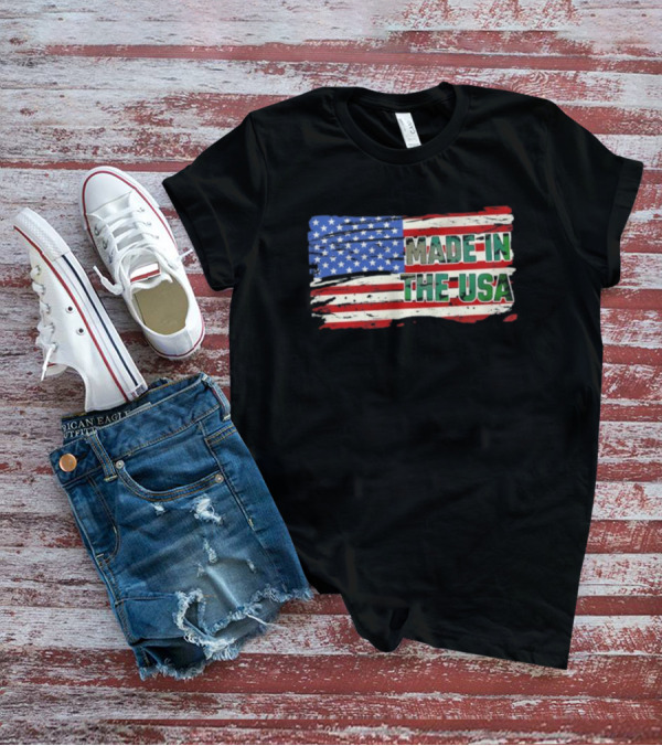 Made In The USA American Flag Stars Stripes Vintage Look T-Shirt