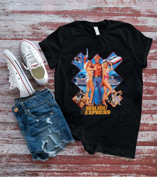 Malibu Express Action Movie 1985 Art With Yacht And Helicopter T-Shirt