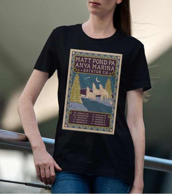 Matt Pond Pa With Anya Marina And Bathtub Cig 2025 Winter Tour T-Shirt