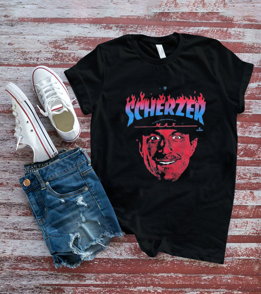 Max Scherzer Flames Face Blue And Red Illustration T-Shirt