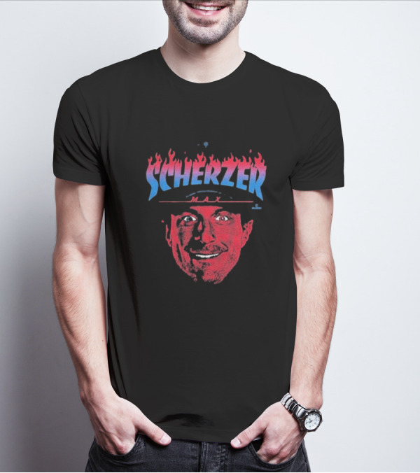 Max Scherzer Flames Face Blue And Red Illustration T-Shirt