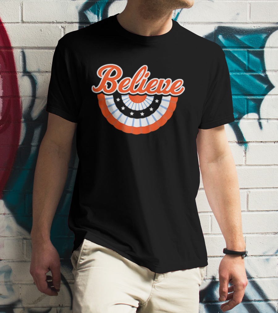 New York Mets Baseball Believe Stars With Patriotic Bunting T-Shirt