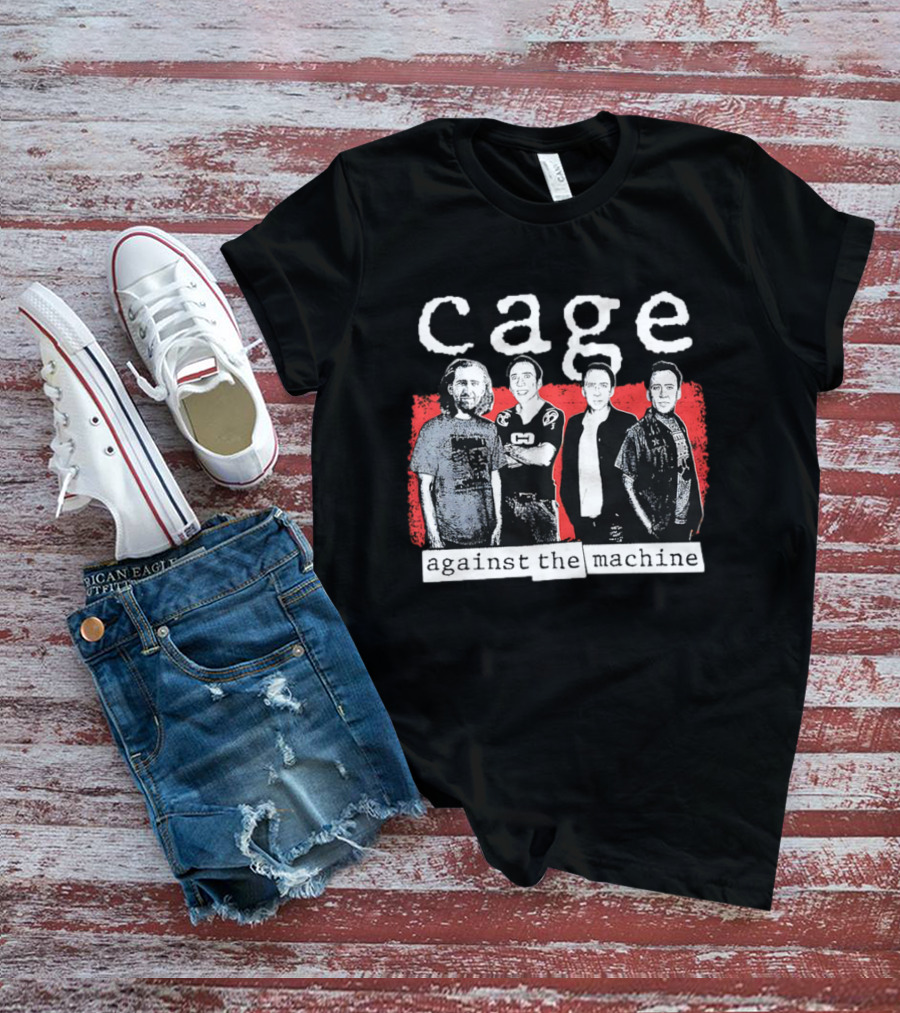 Cage Against The Machine Iconic Crew Band Members Textured Red Background T-Shirt
