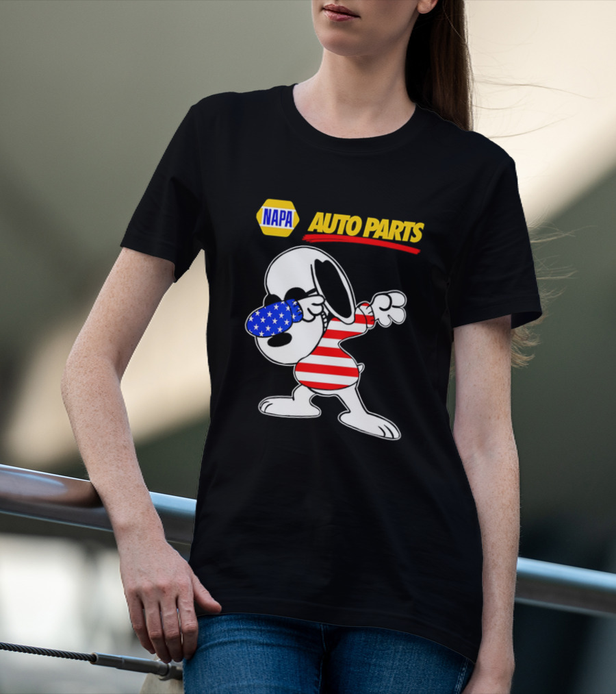 NAPA Auto Parts Snoopy Dabbing USA Flag Character T-Shirt