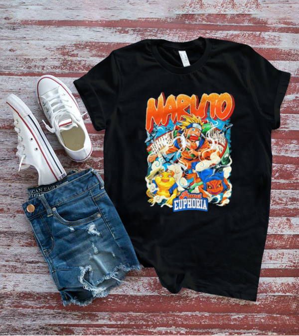 Naruto Planet Euphoria Visible Text With Ninja Frogs And Kunai Swirling Cloud Elements T-Shirt