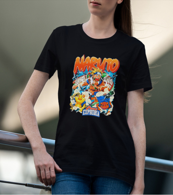Naruto Planet Euphoria Visible Text With Ninja Frogs And Kunai Swirling Cloud Elements T-Shirt