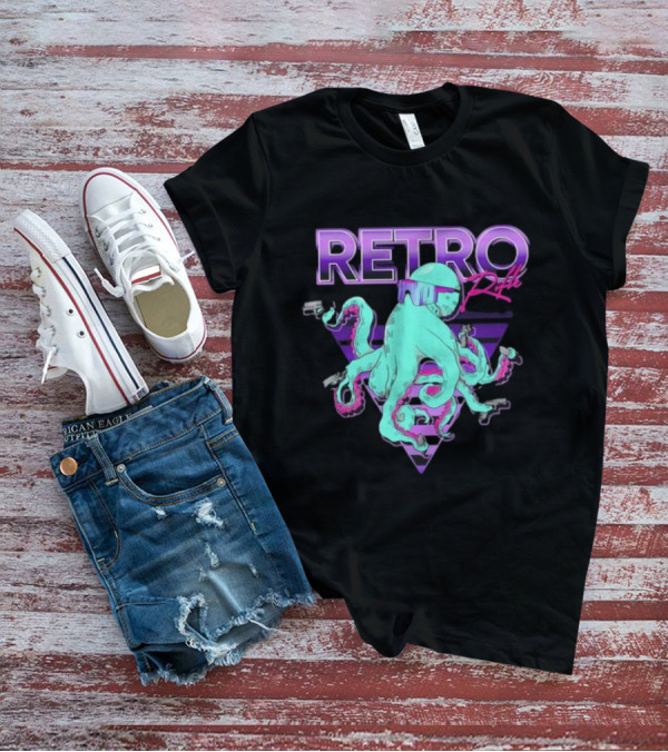 Retro Rifle Octoglock Neon Octopus With Guns And Sunglasses T-Shirt