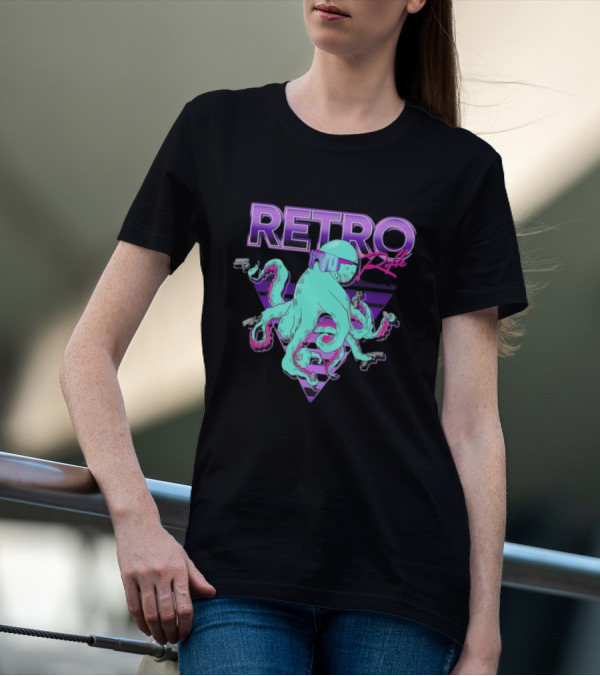 Retro Rifle Octoglock Neon Octopus With Guns And Sunglasses T-Shirt