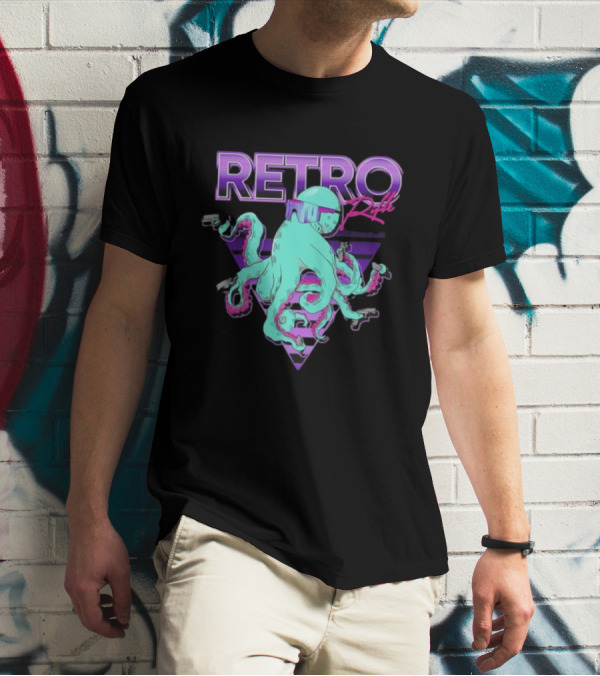 Retro Rifle Octoglock Neon Octopus With Guns And Sunglasses T-Shirt