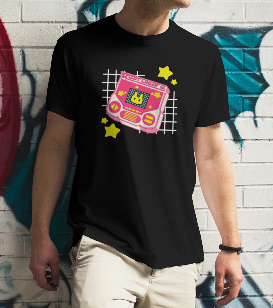 RetroWare Handheld Pink Star Arcade Pixel Bunny Game Typography T-Shirt