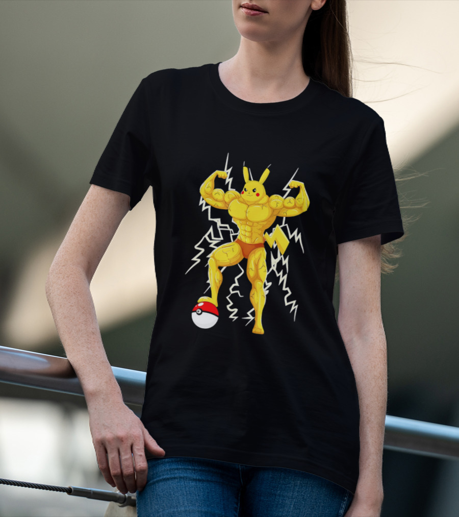 Muscled Pikachu Pumpachu With Lightning And Poké Ball T-Shirt