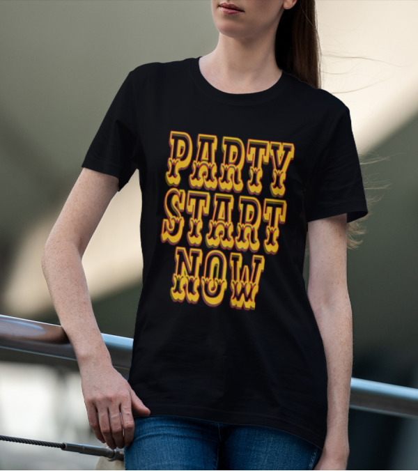 PARTY START NOW Bold Yellow Red Vintage Style T-Shirt