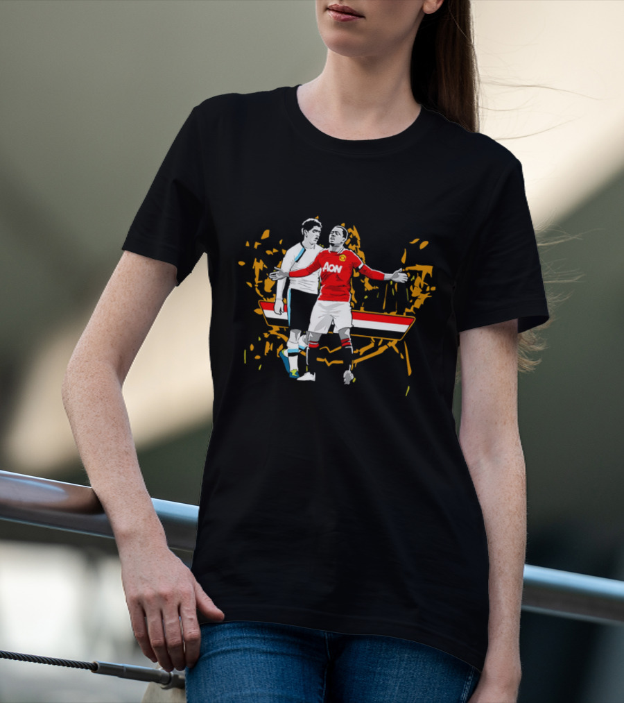 Patrice Evra Luis Suarez Caricature Cartoon AON Red And White Stripes T-Shirt