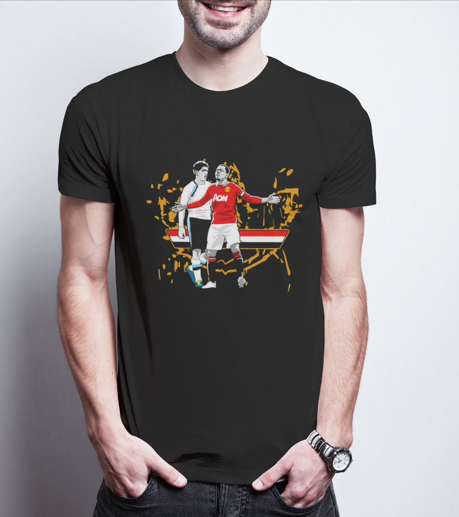 Patrice Evra Luis Suarez Caricature Cartoon AON Red And White Stripes T-Shirt