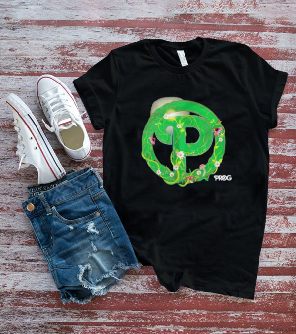 Prog Green Nature-Inspired Letter P With Flowers And Mushrooms T-Shirt