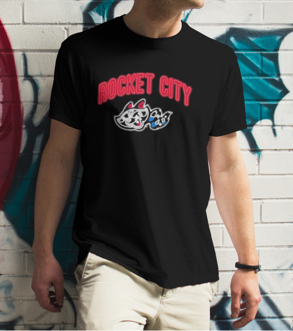 Rocket City Trash Pandas Neon Logo And Mascot T-Shirt
