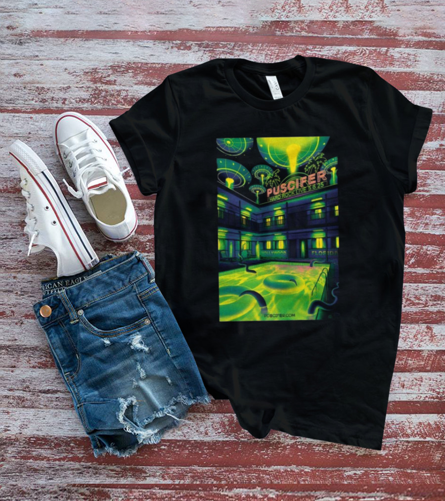 Puscifer Hard Rock Live Hollywood Florida May 6 2025 UFO Neon Pool Scene T-Shirt
