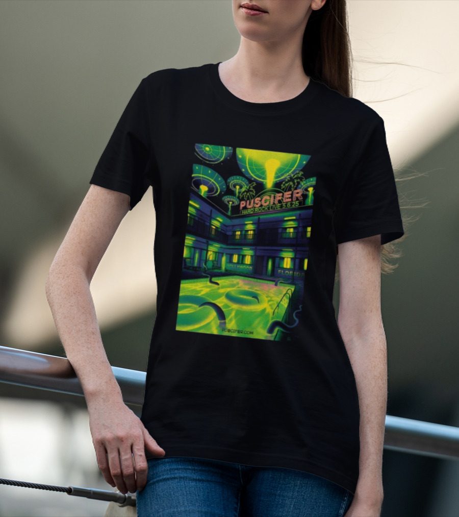 Puscifer Hard Rock Live Hollywood Florida May 6 2025 UFO Neon Pool Scene T-Shirt