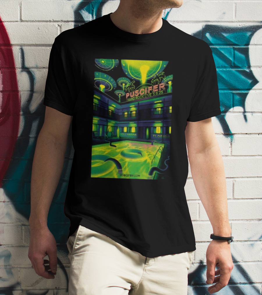 Puscifer Hard Rock Live Hollywood Florida May 6 2025 UFO Neon Pool Scene T-Shirt