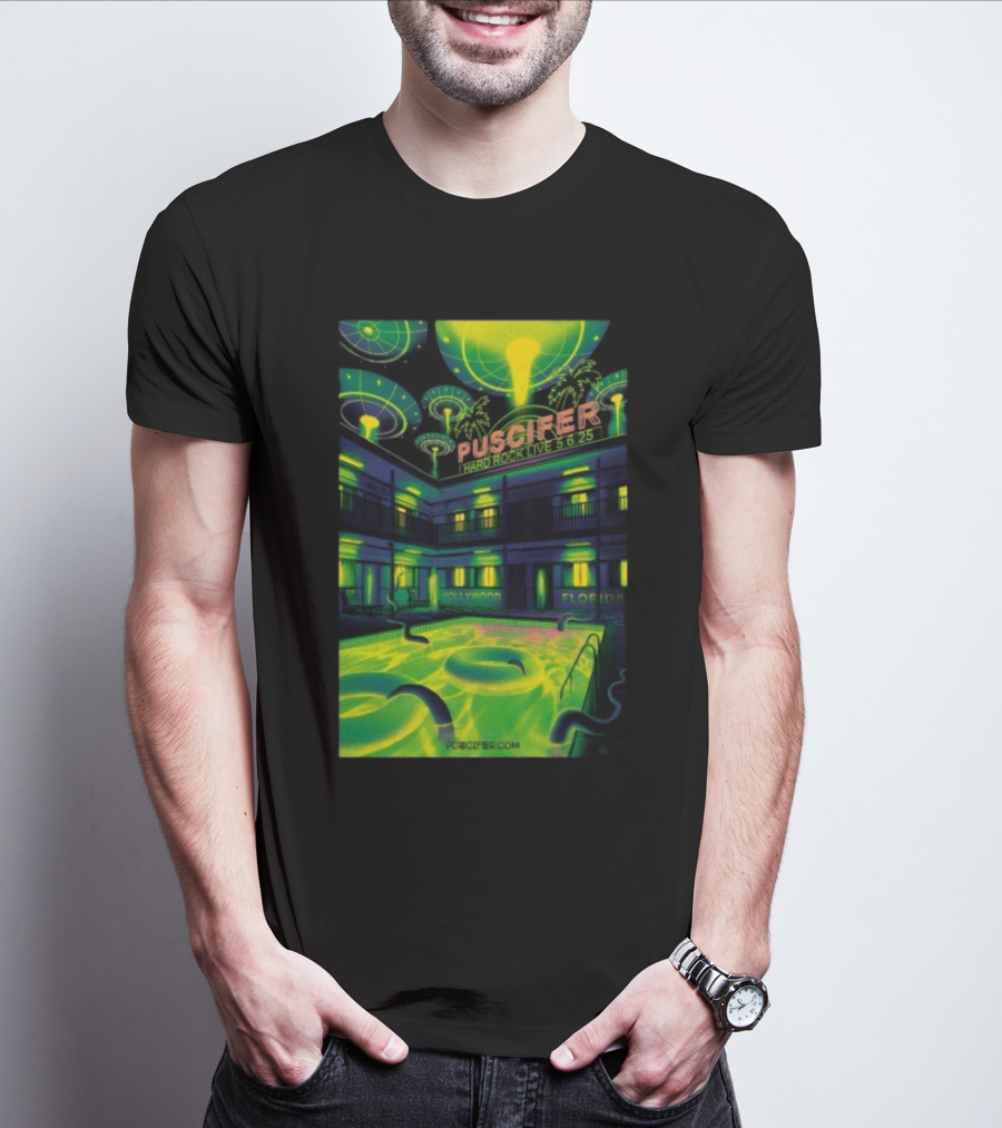 Puscifer Hard Rock Live Hollywood Florida May 6 2025 UFO Neon Pool Scene T-Shirt