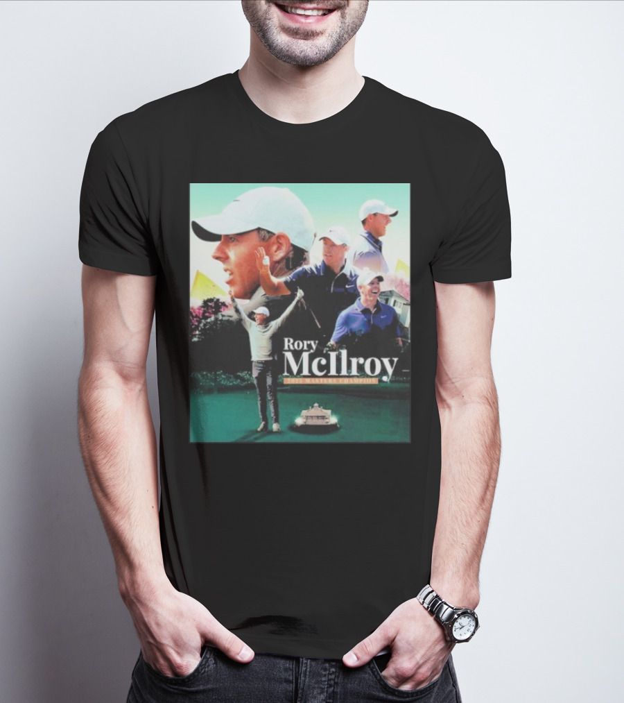 Rory McIlroy 2025 Masters Champion Celebration Golf Montage T-Shirt