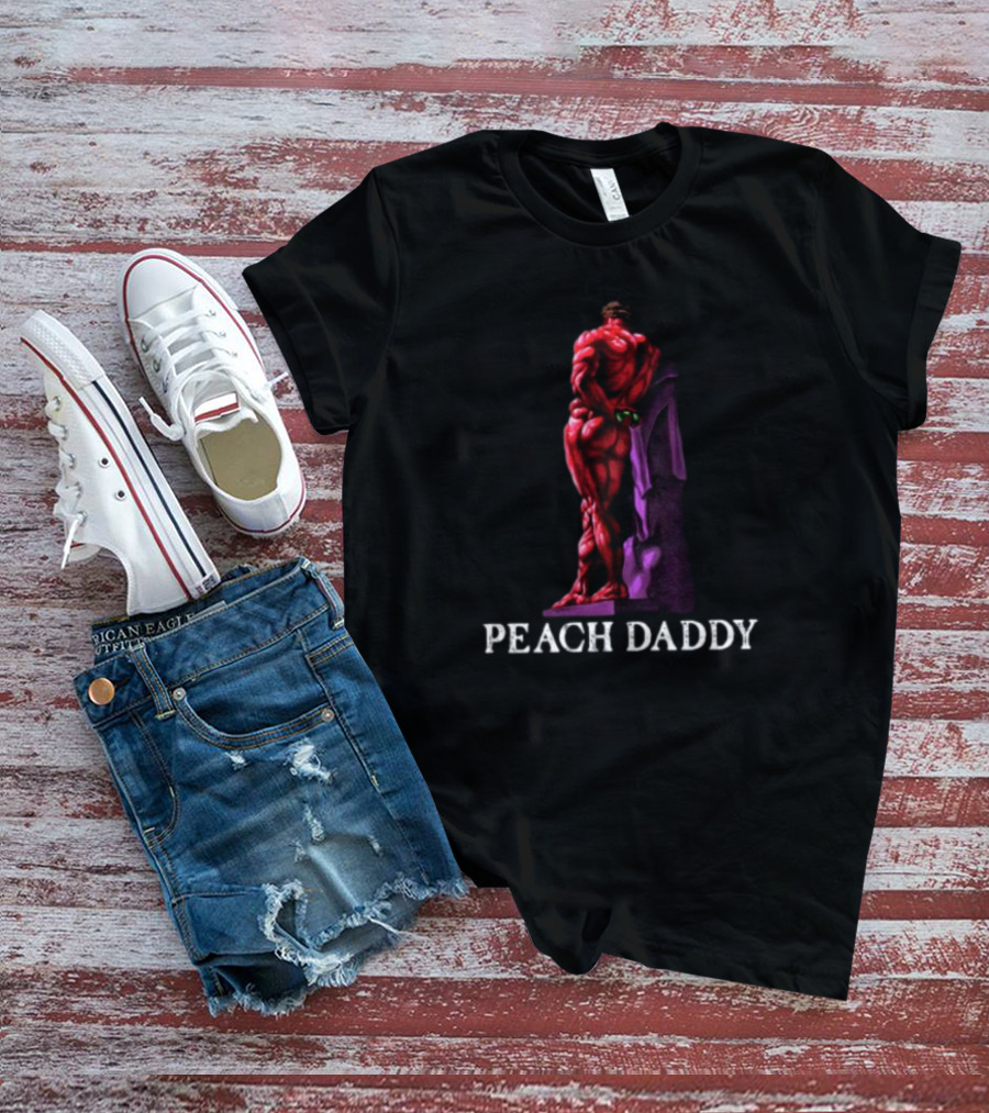 Raskolapparel Peach Daddy Muscle Statue With Purple Accent T-Shirt