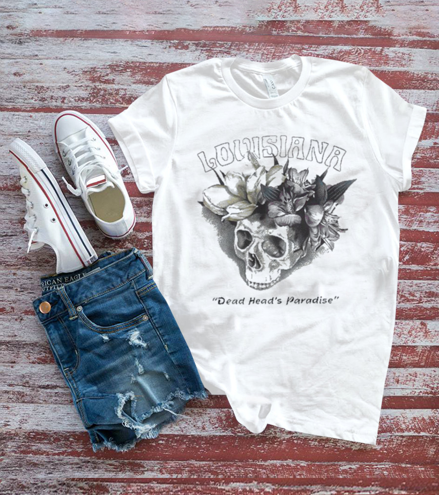 Grateful Dead Skull With Louisiana Dead Head's Paradise Floral Elements T-Shirt