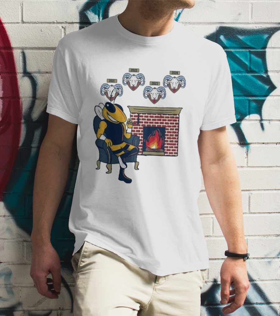 GT Mantel Pocket Yellow Jacket By Fireplace With Ram Trophies T-Shirt