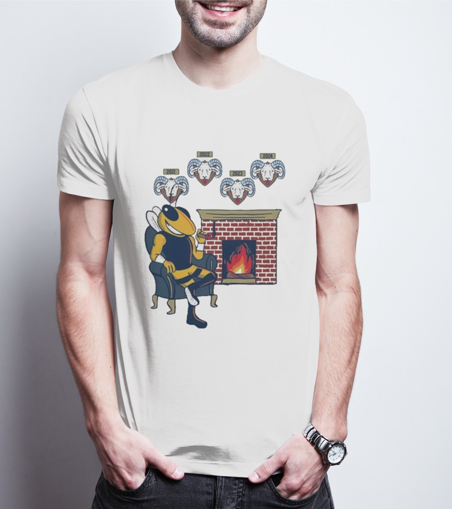 GT Mantel Pocket Yellow Jacket By Fireplace With Ram Trophies T-Shirt