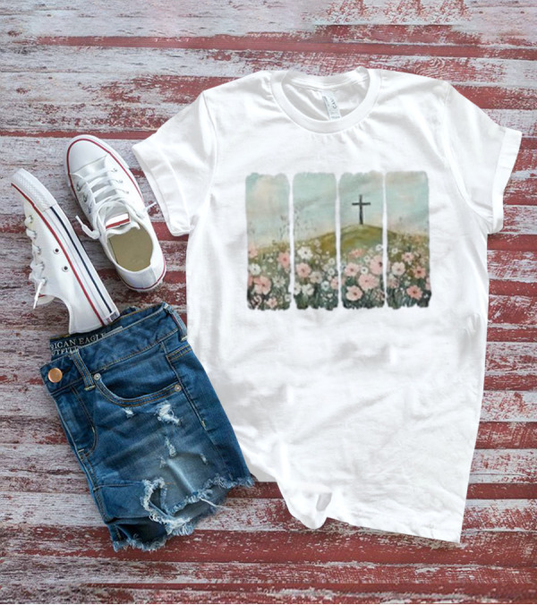 He Is Risen Christian Wildflower Cross Easter Women Girls T-Shirt