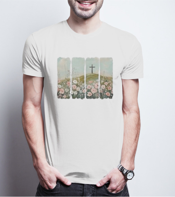 He Is Risen Christian Wildflower Cross Easter Women Girls T-Shirt
