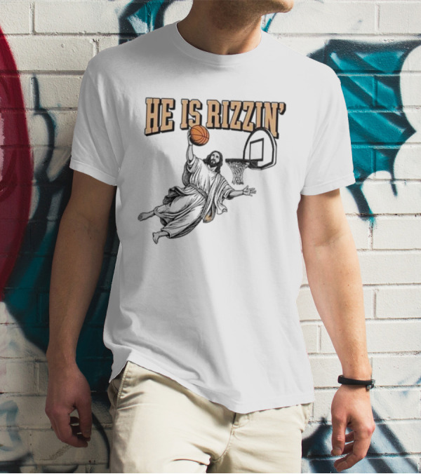 He Is Rizzin Jesus Dunk Basketball Retro Vintage Style T-Shirt