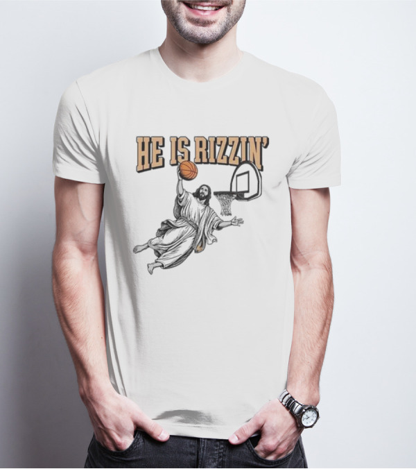 He Is Rizzin Jesus Dunk Basketball Retro Vintage Style T-Shirt