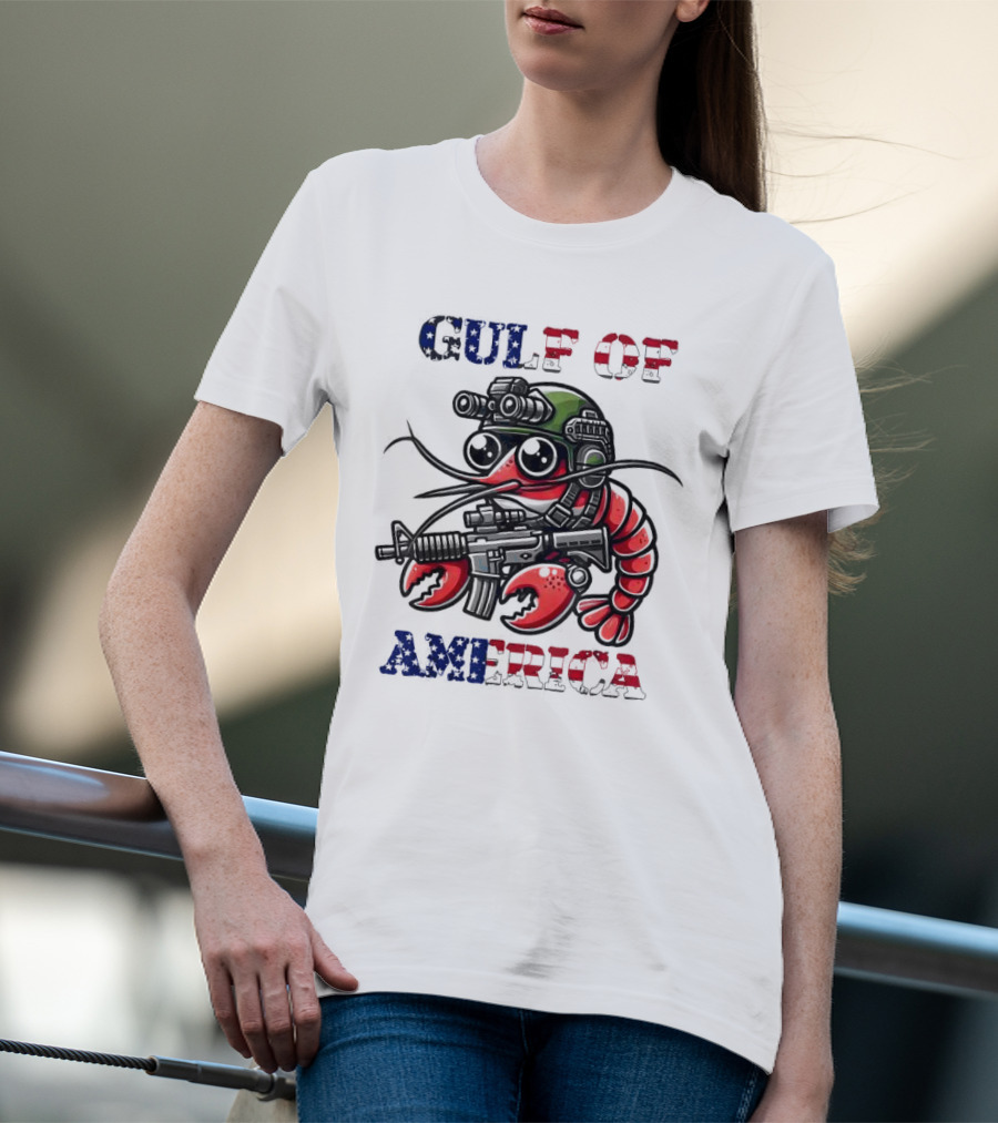 Gulf Of America Tactical Shrimp Patriotic Military Camouflage T-Shirt