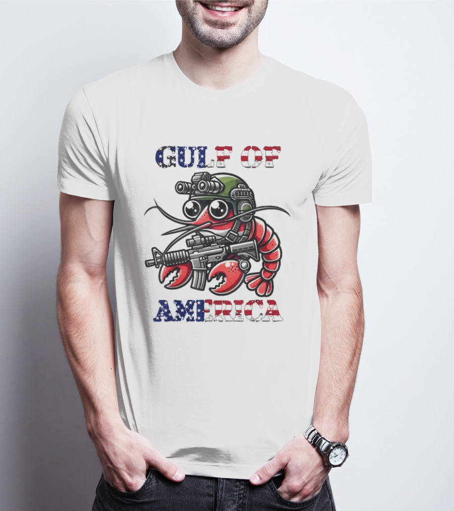 Gulf Of America Tactical Shrimp Patriotic Military Camouflage T-Shirt