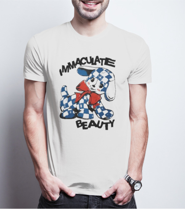 Henry Johnson Immaculate Beauty Blue Checkered Puppy Red Bow T-Shirt
