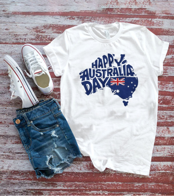 Happy Australia Day Map With Flag Inside Text T-Shirt