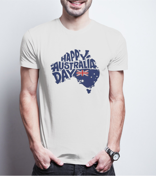 Happy Australia Day Map With Flag Inside Text T-Shirt