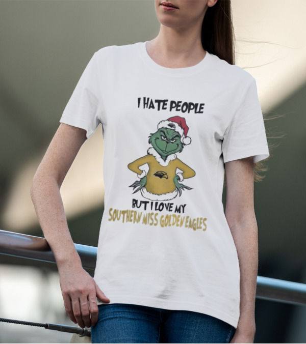 I Hate People But I Love My Southern Miss Golden Eagles Grinch Holiday Style T-Shirt