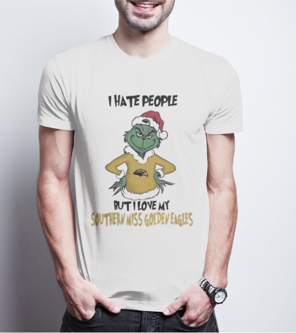 I Hate People But I Love My Southern Miss Golden Eagles Grinch Holiday Style T-Shirt